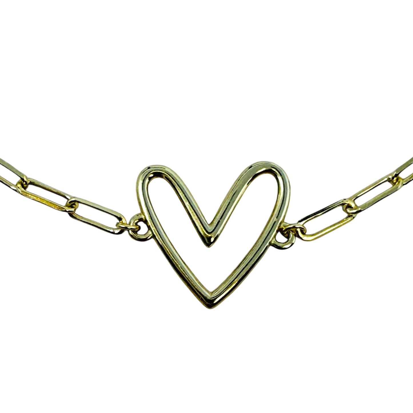 Gold Over Sterling Silver Open Heart Chain Bracelet