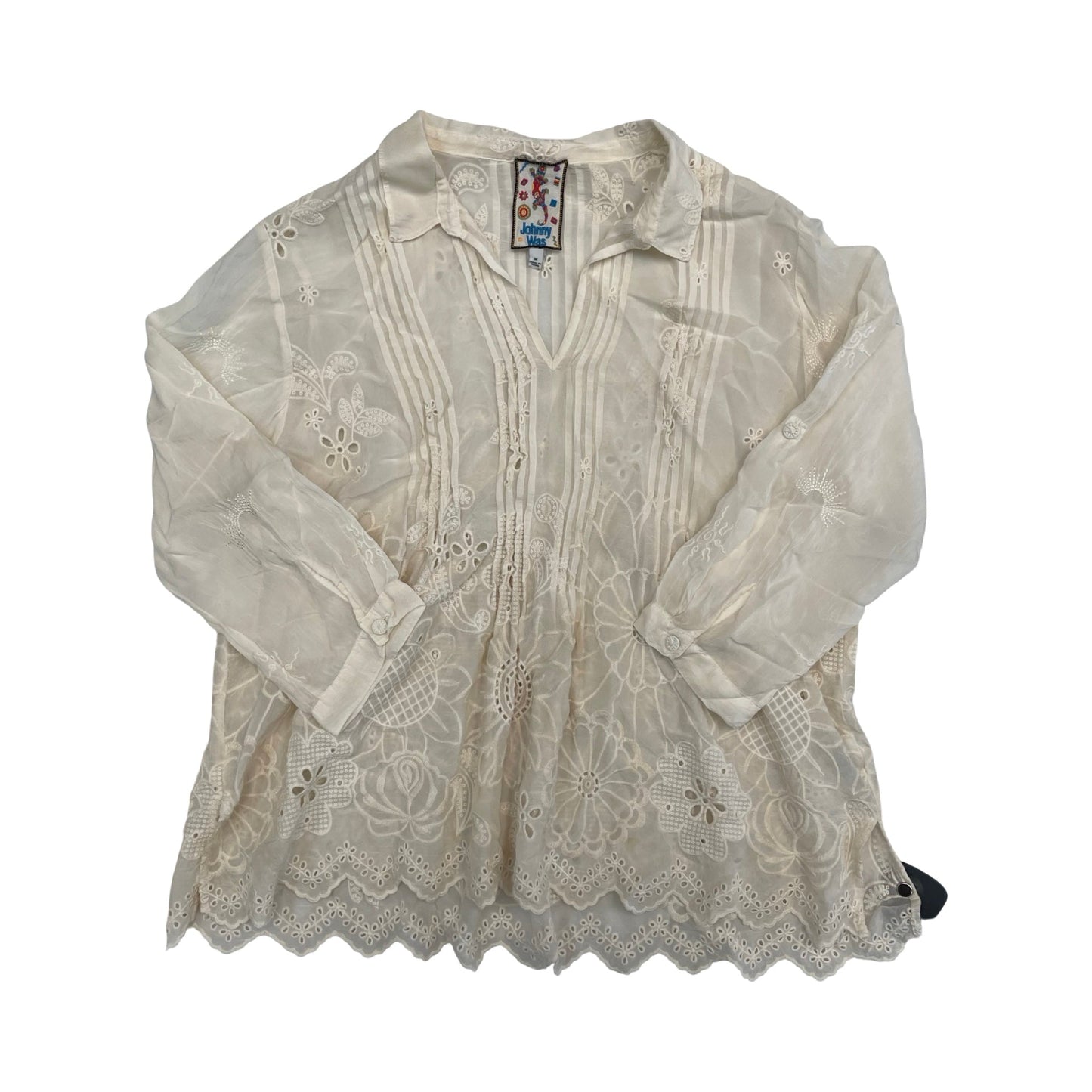 Top 3/4 Sleeve Designer By Johnny Was In Cream, Size:M