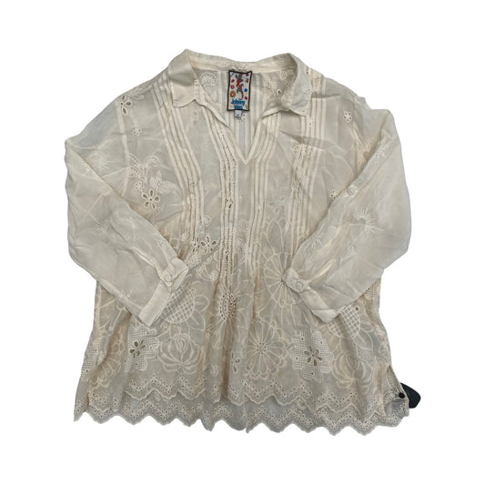 Top 3/4 Sleeve Designer By Johnny Was In Cream, Size:M