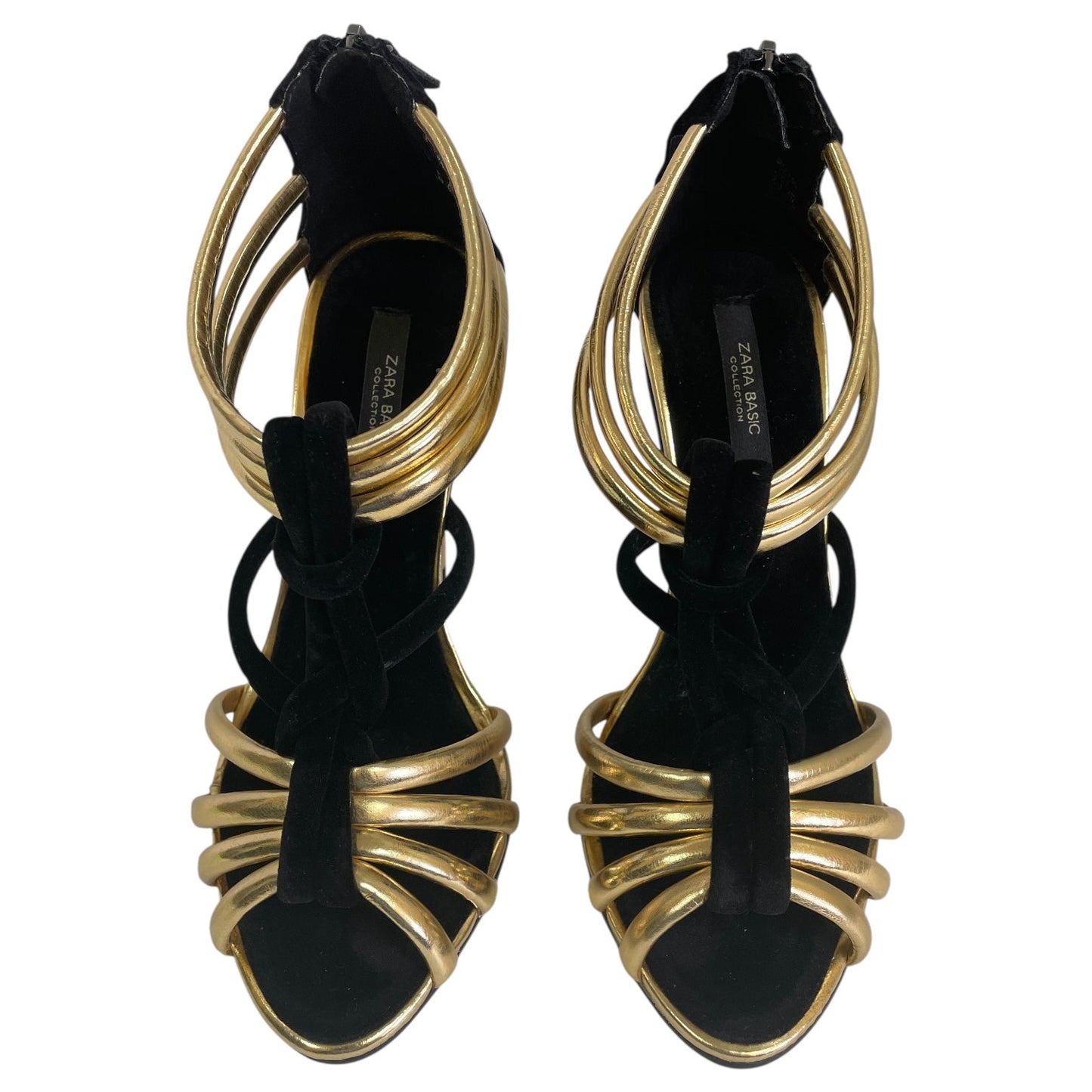 SHOES HEELS STILETTO by ZARA BASIC In BLACK & GOLD, Size: 6