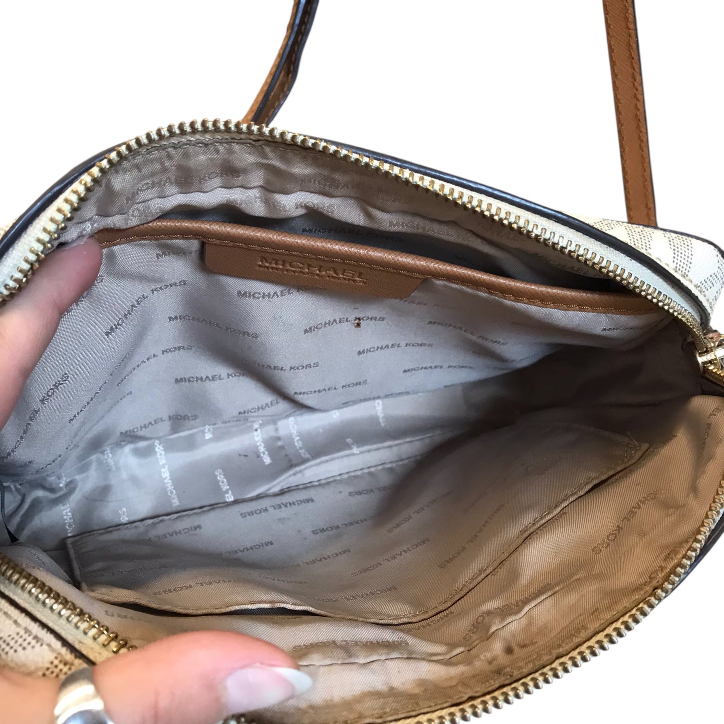 Crossbody Designer By Michael Kors In Cream, Size:Medium