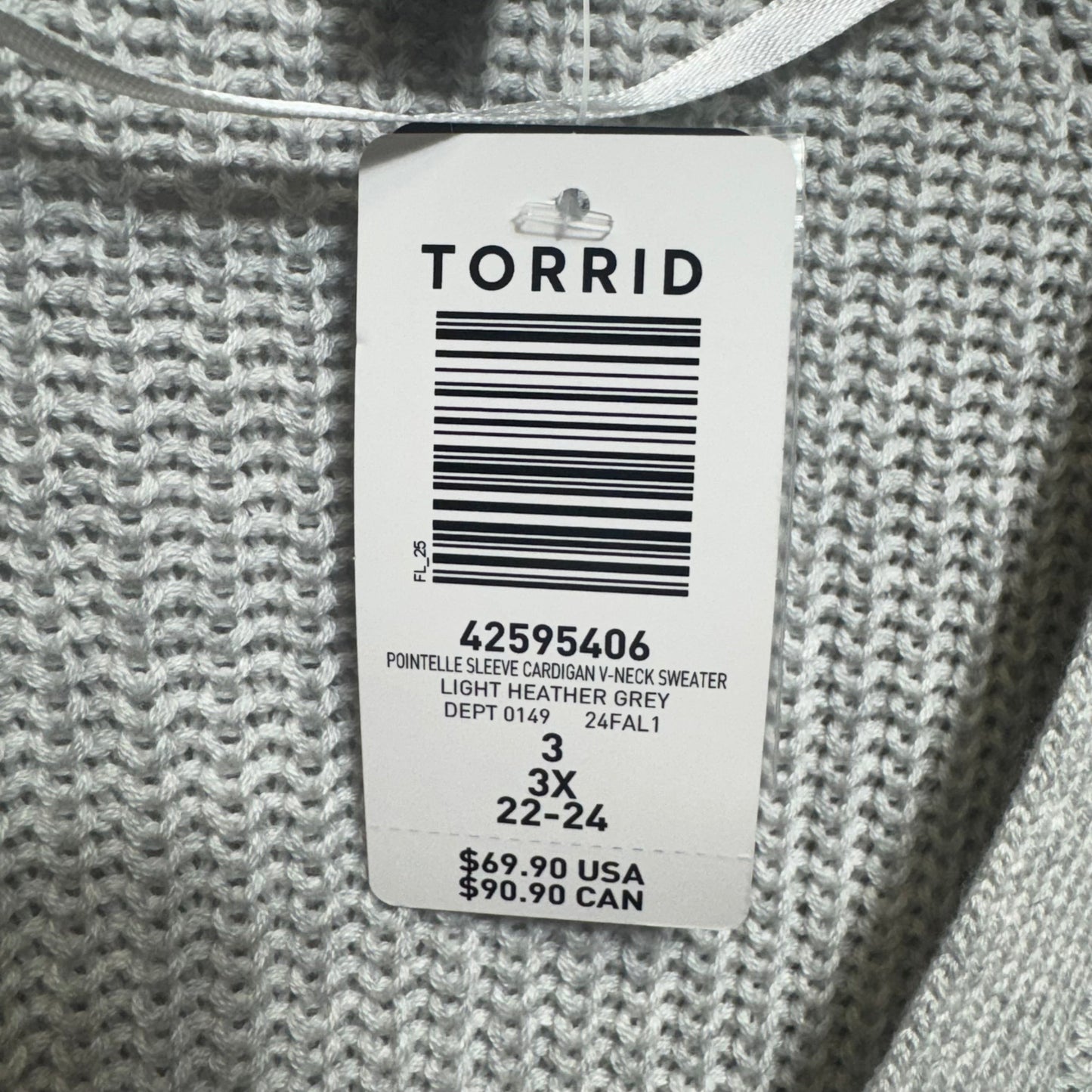Pointelle Sleeve Cardigan V-Neck Sweater By Torrid In Light Heather Grey, Size: 3x