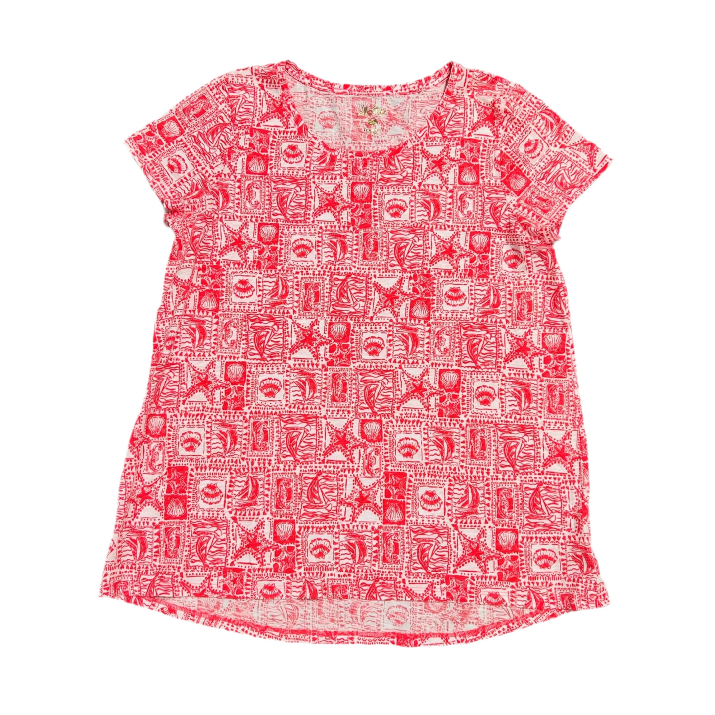 Top Short Sleeve Designer By Lilly Pulitzer In Red & White, Size: Xl