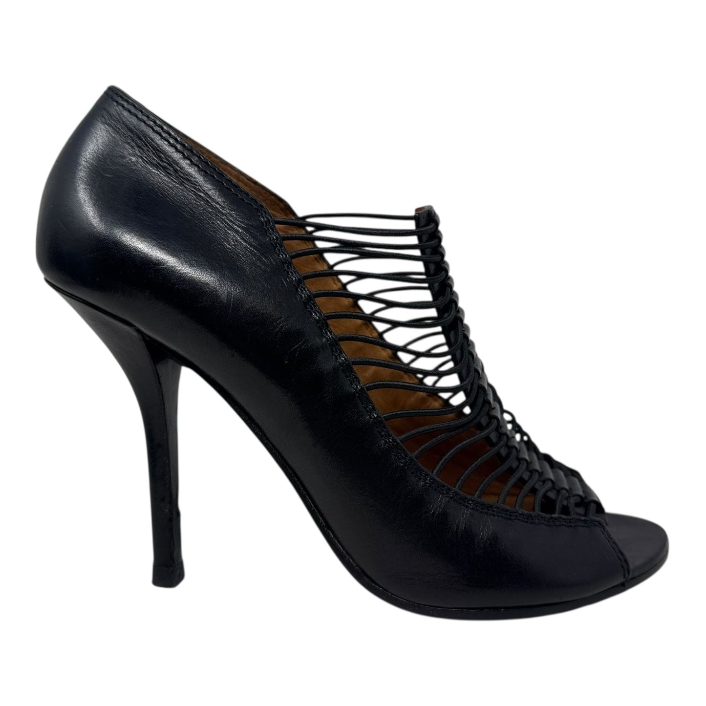 Spazz Peep Toe Heeled Booties Shoes Luxury Designer By Givenchy In Black, Size: 8.5