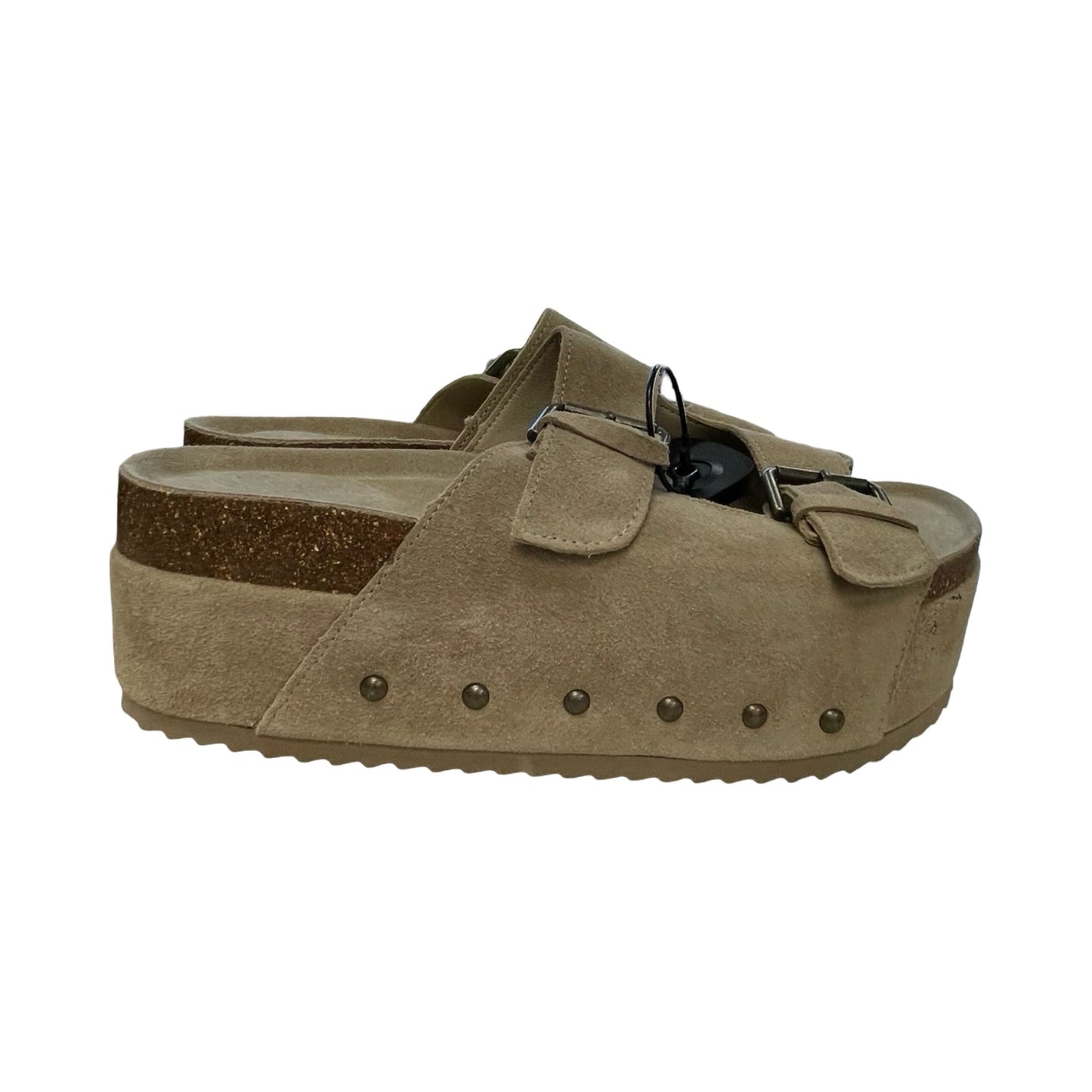 Sandals Heels Block By Cushionaire In Taupe, Size:8.5