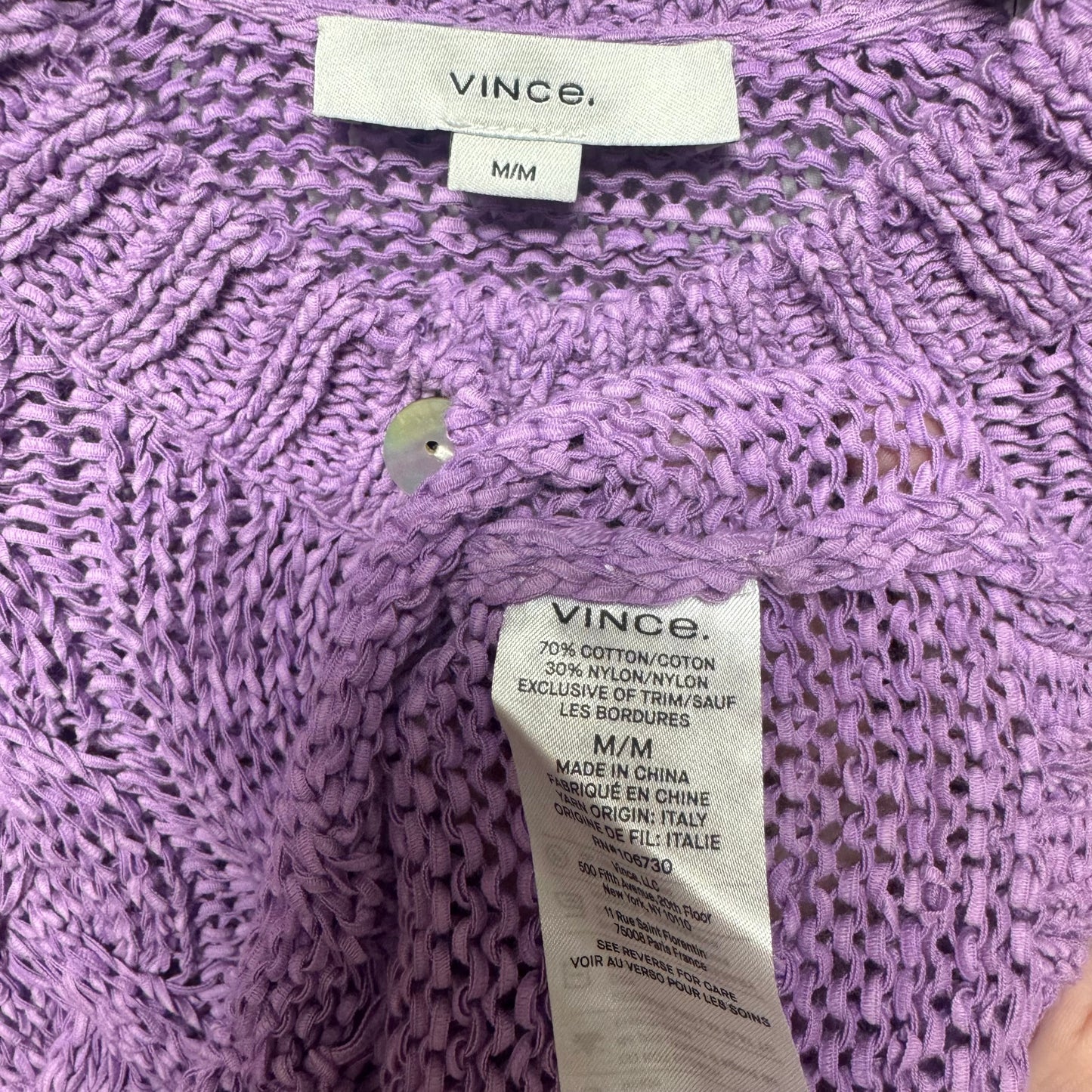 Cable Knit Sweater Cardigan By Vince In Purple, Size: M
