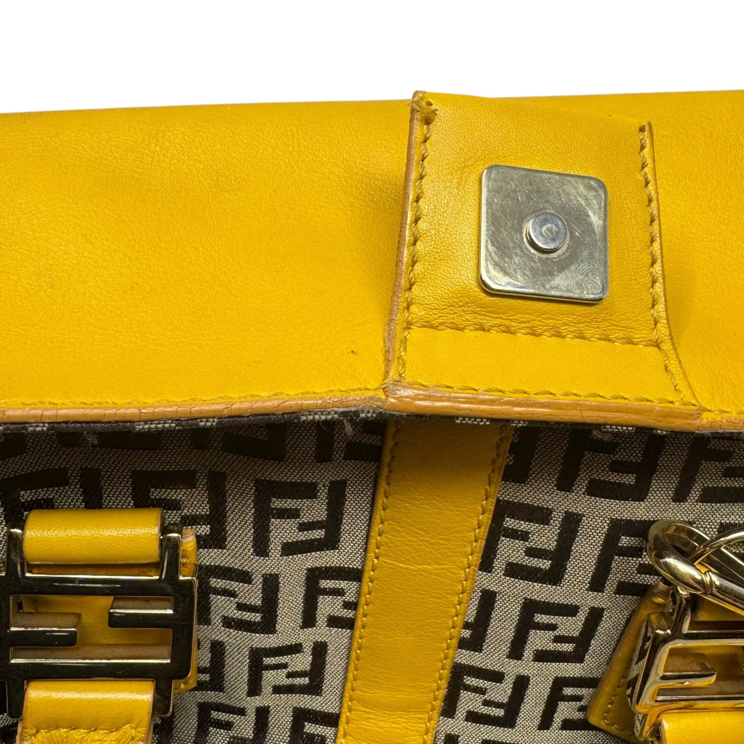 Zucchino Leather Trim Canvas Handbag Luxury Designer By Fendi, Size: Medium
