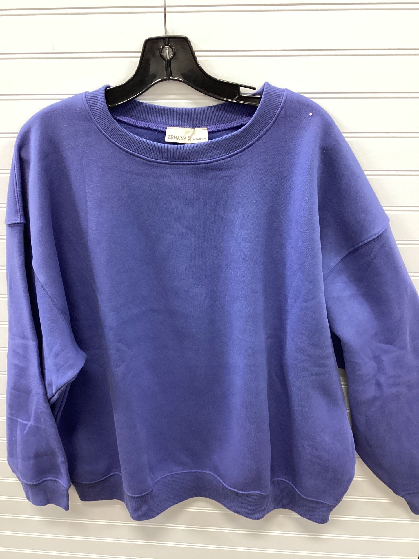Sweatshirt Crewneck By Zenana Outfitters In Blue, Size:2X
