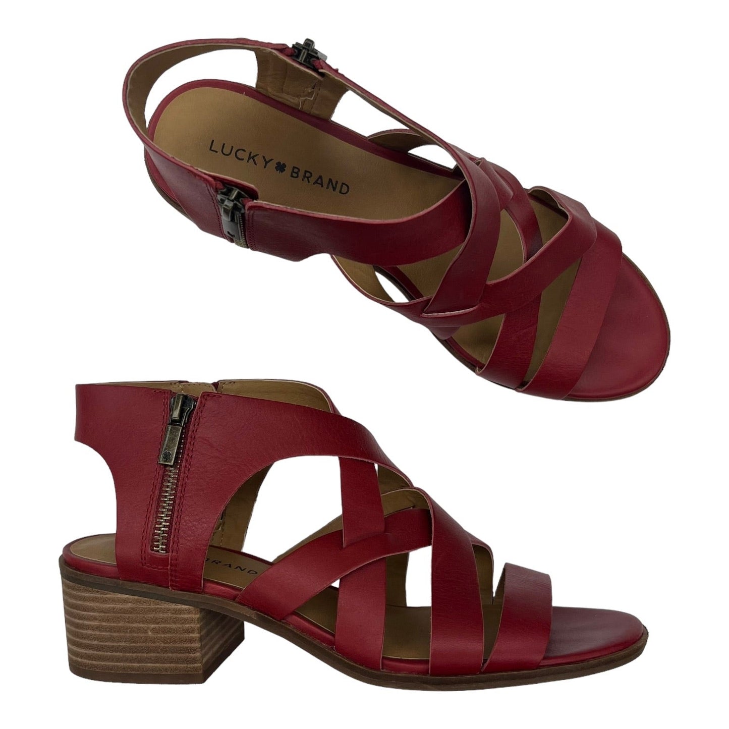 RED SANDALS HEELS BLOCK by LUCKY BRAND Size:9.5