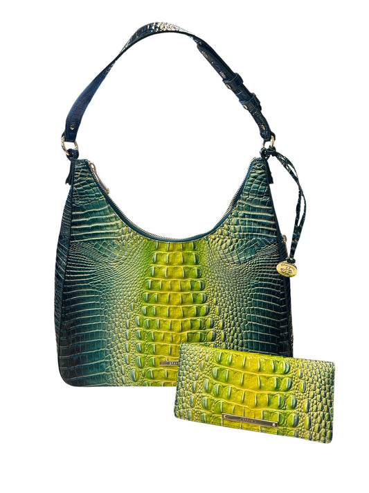Handbag Designer By Brahmin In Green & Yellow, Size:Large