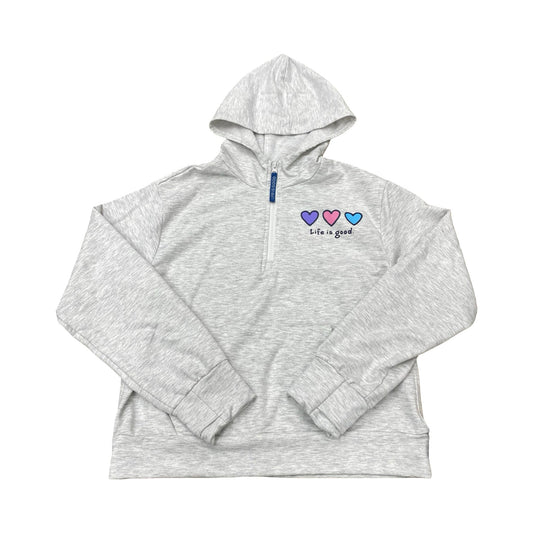 Athletic Sweatshirt Hoodie By Life Is Good In Grey, Size:M