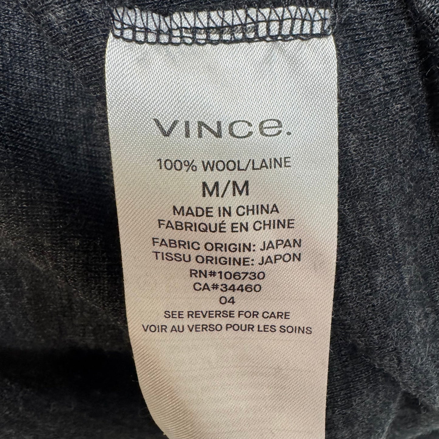 Wool Top Long Sleeve By Vince In Grey, Size: M