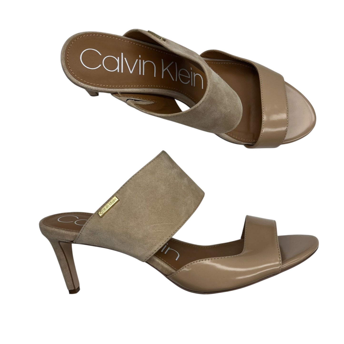 Sandals Heels Kitten By Calvin Klein In Tan, Size:8.5