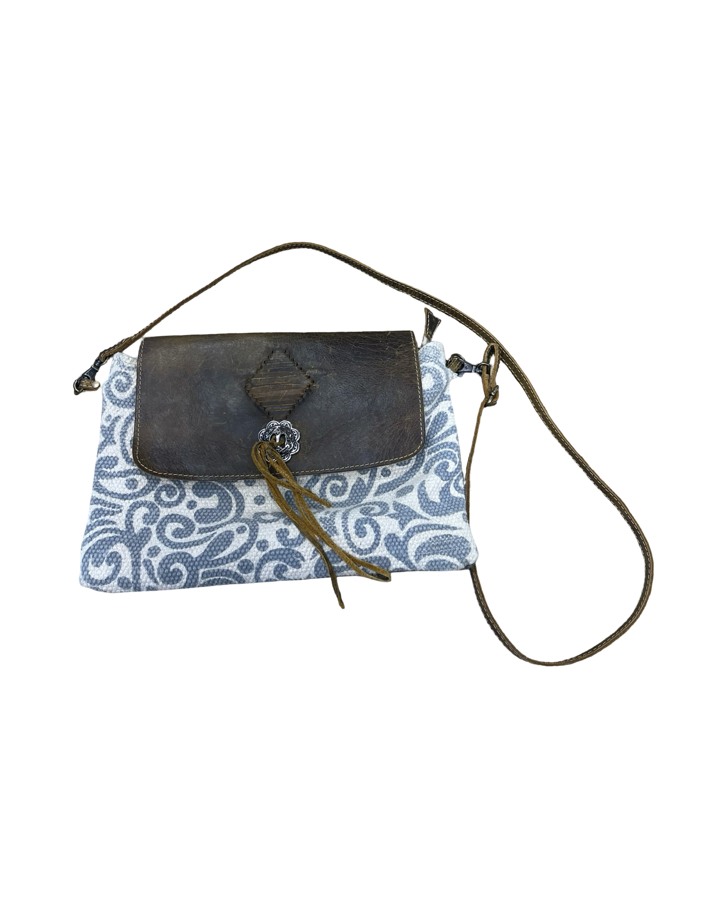 Crossbody By Myra In Cream & Grey, Size:Medium
