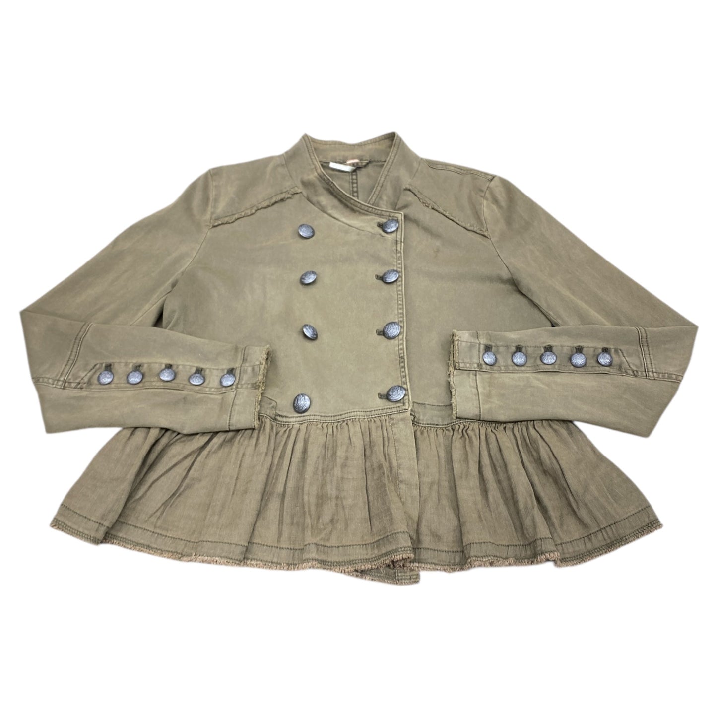 Jacket Denim By Free People In Green Denim, Size:Sp