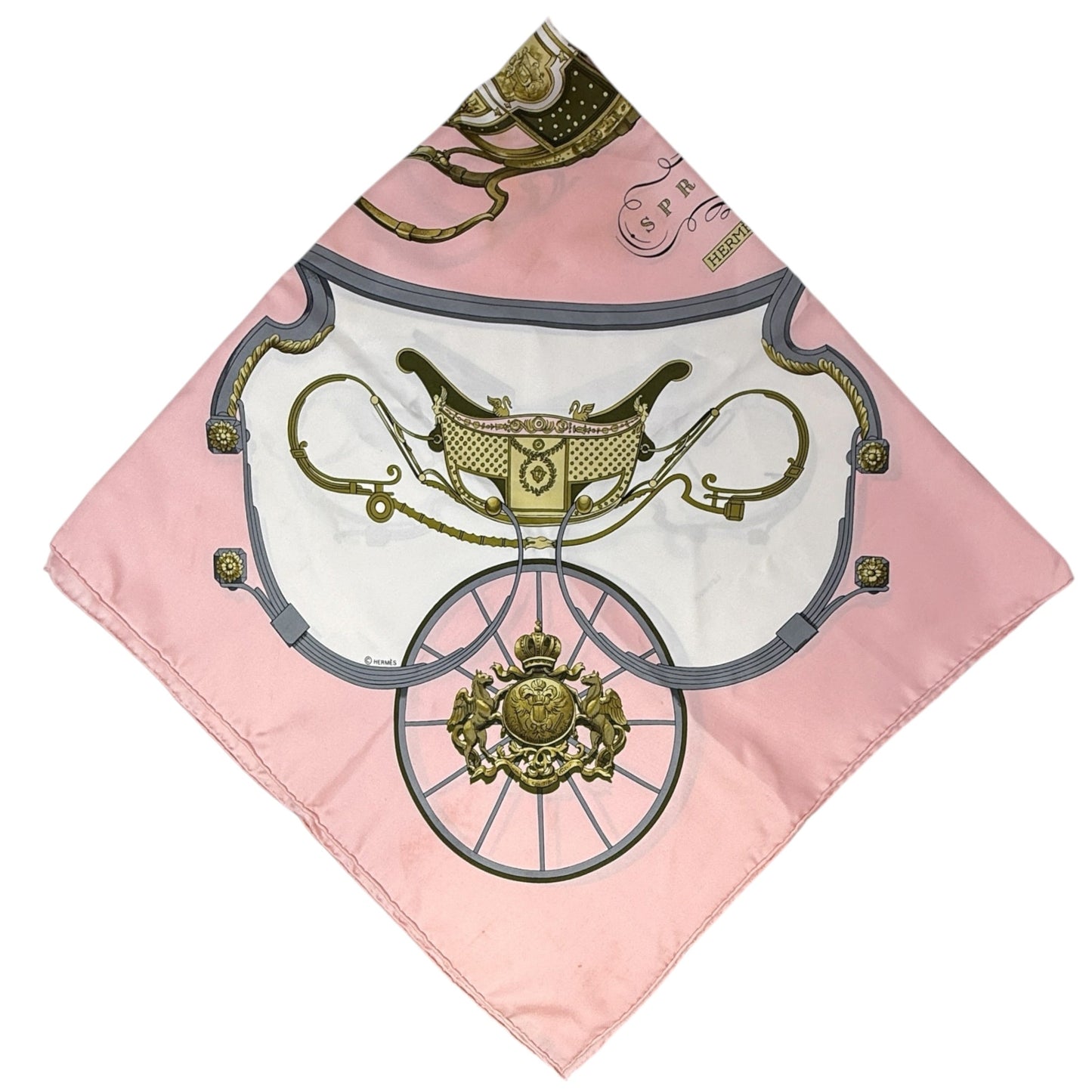 Vintage Carre 90 Philippe Ledoux “Springs“ Horse-Drawn Carriage Motif Silk Scarf Luxury Designer By Hermes