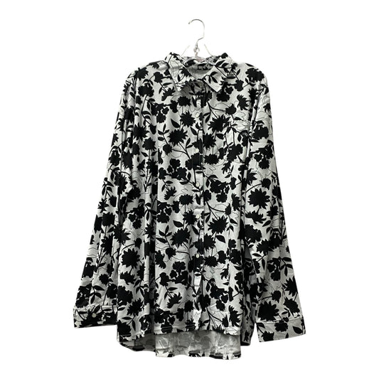 Blouse Ls By Hue In Black & White, Size:3X