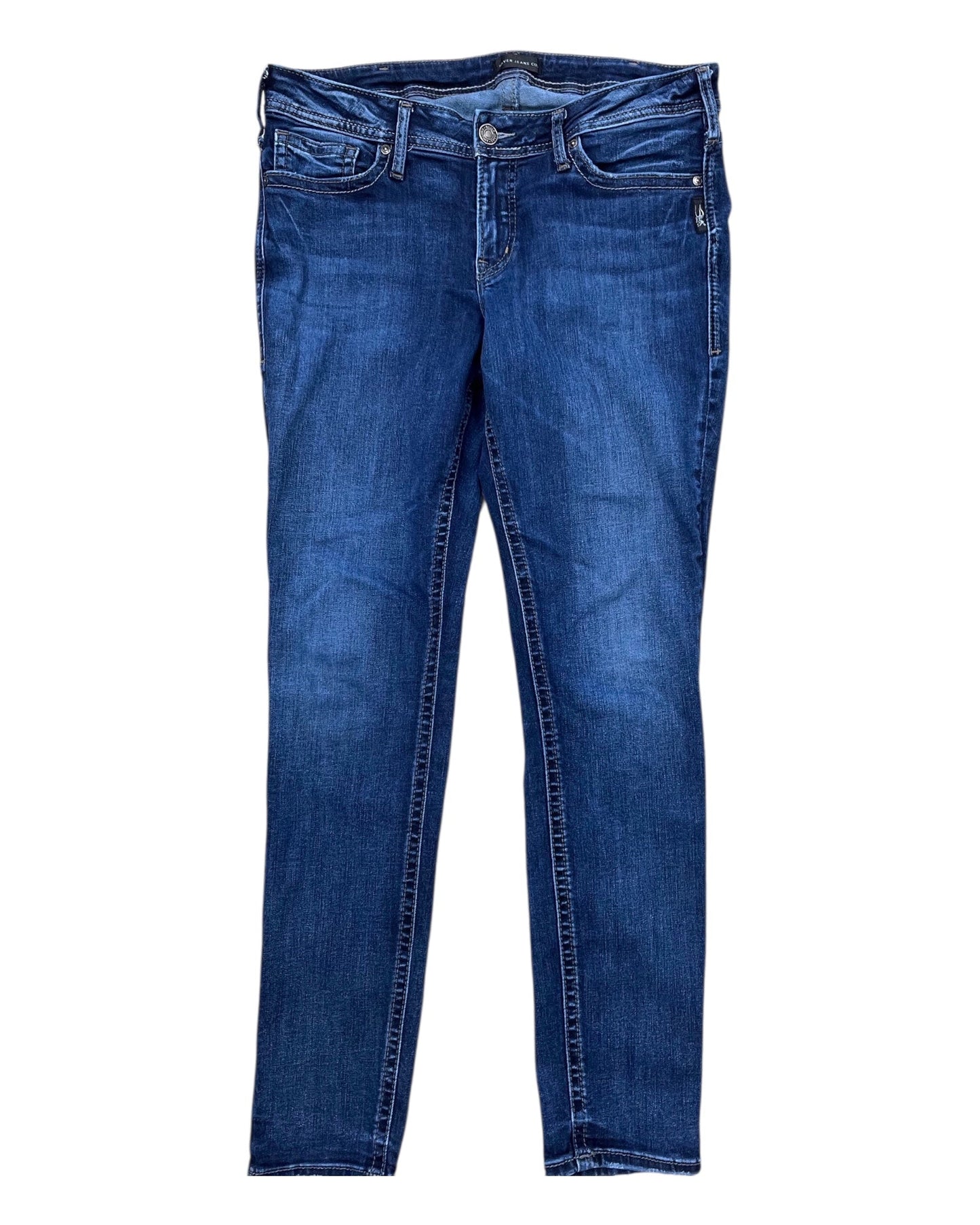 Jeans Straight By Silver In Blue Denim, Size:14