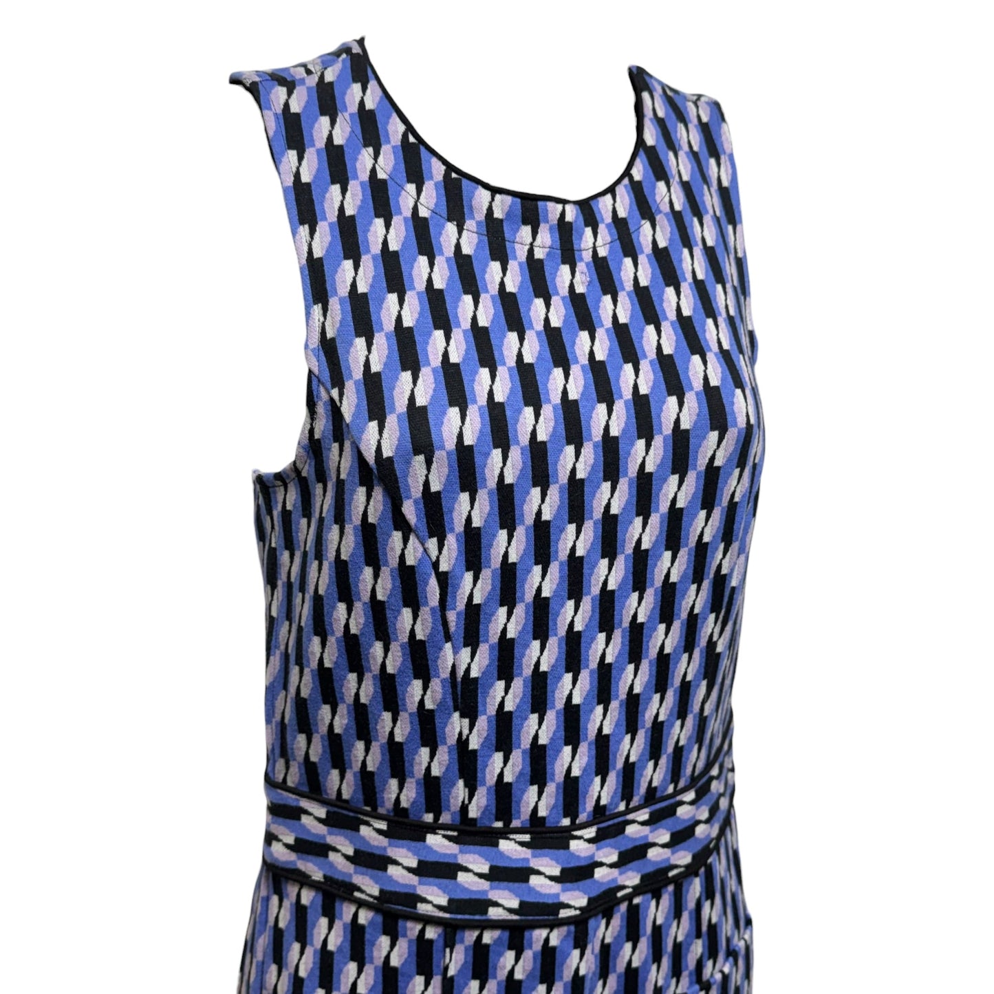 Ponte Knit Wide-Leg Jumpsuit By Maeve In Blue Motif Geometric Pattern, Size: XS
