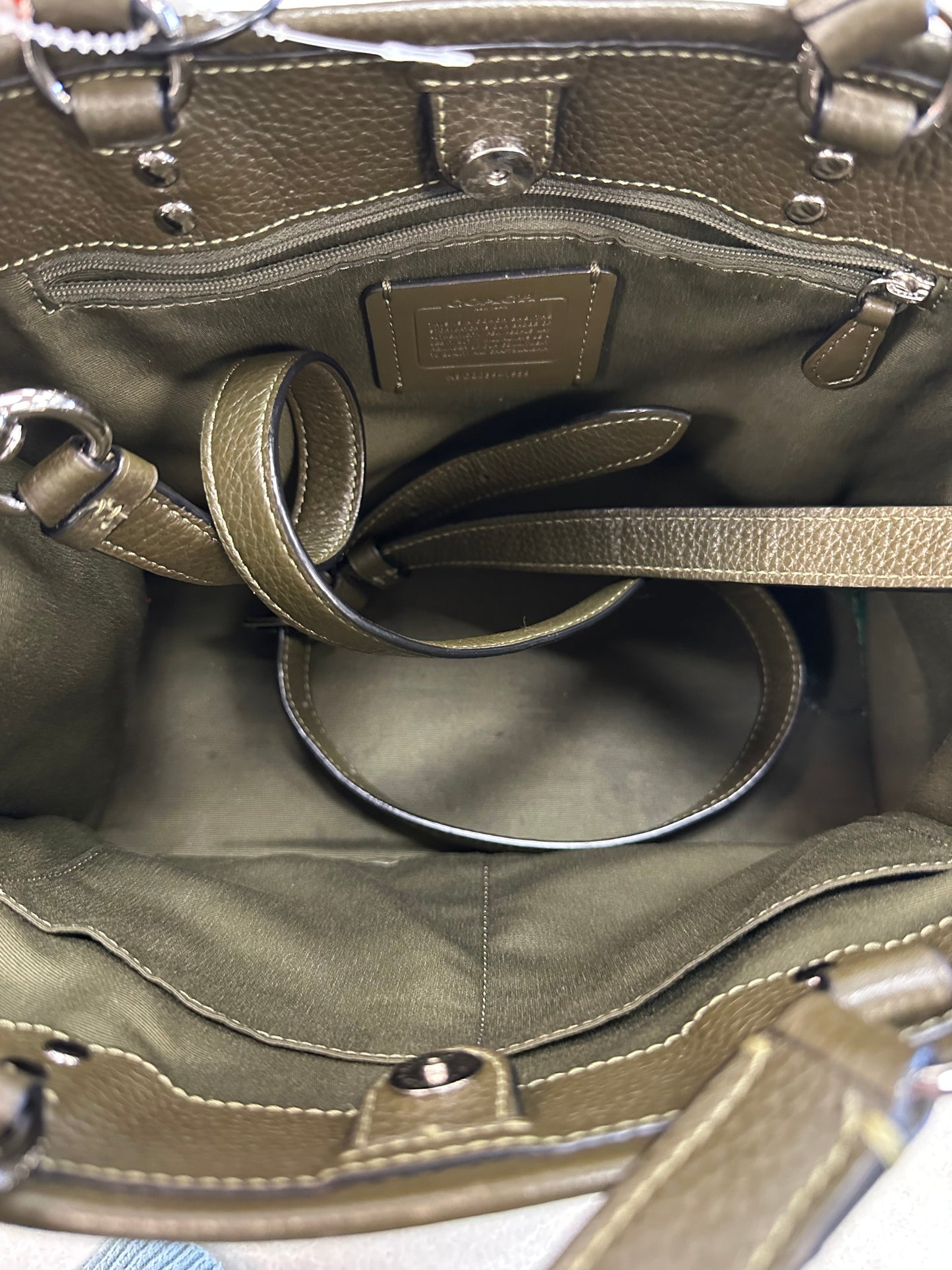 Handbag Designer By Coach In Green & Silver, Size:Medium