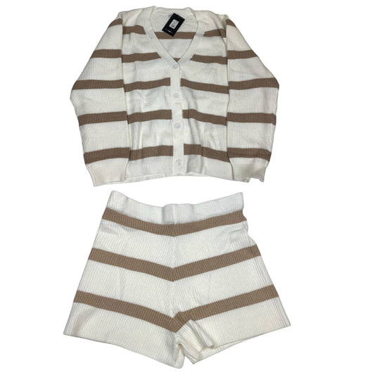 Lounge Set Shorts By Fashion Nova In Cream & Tan, Size:2X