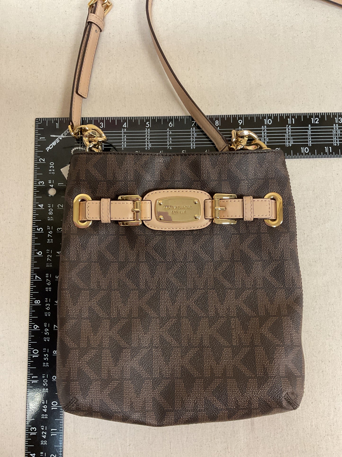 Crossbody Designer By Michael Kors In Brown & Gold, Size:Medium