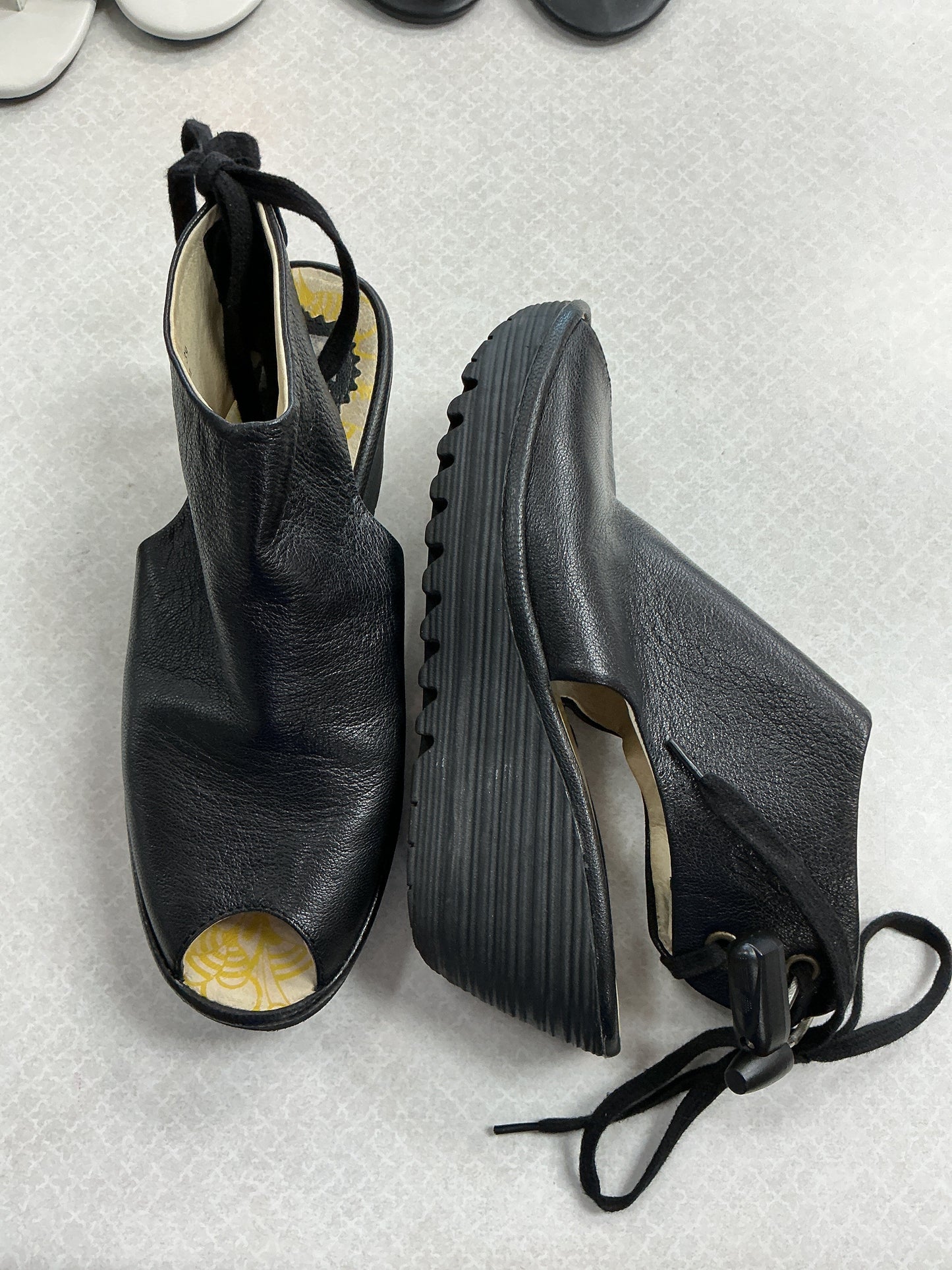 Sandals Heels Wedge By Fly London In Black, Size:8.5