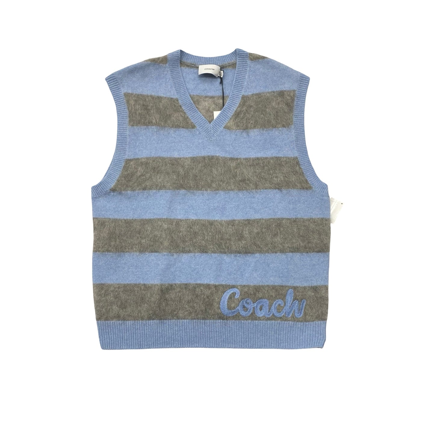 Vest Designer By Coach In Blue & Grey, Size:L