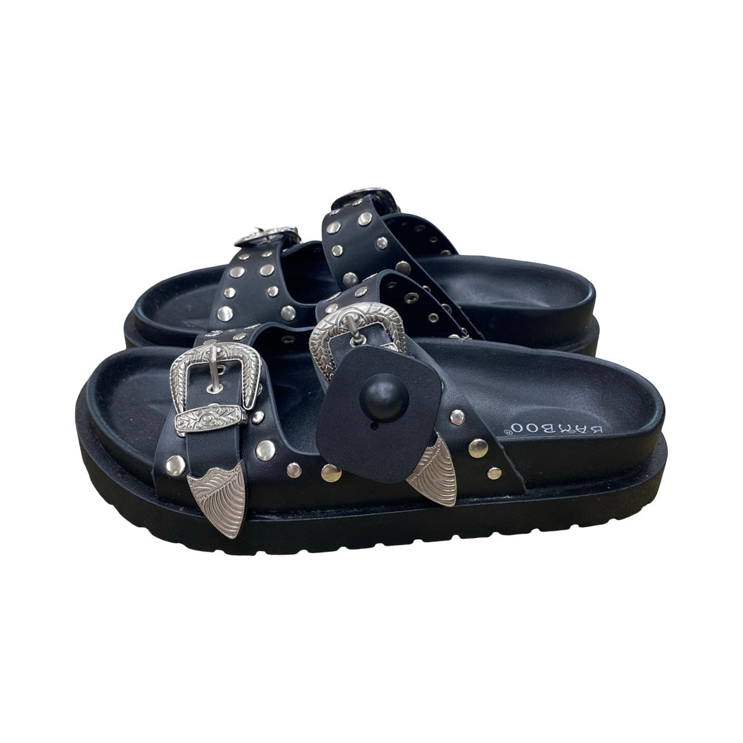 Sandals Flats By Bamboo In Black, Size:7