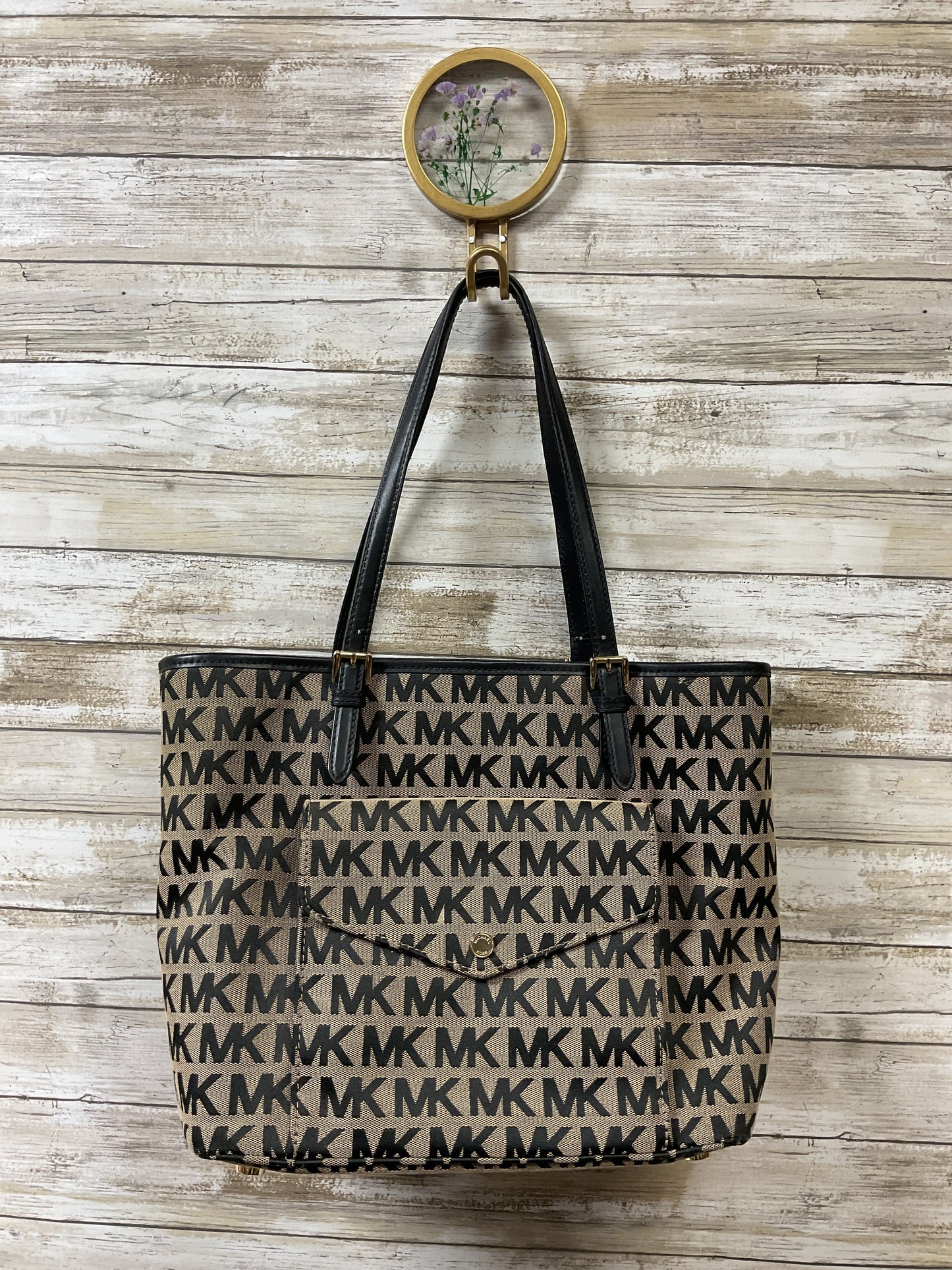 Handbag Designer By Michael Kors In Black & Tan, Size:Large