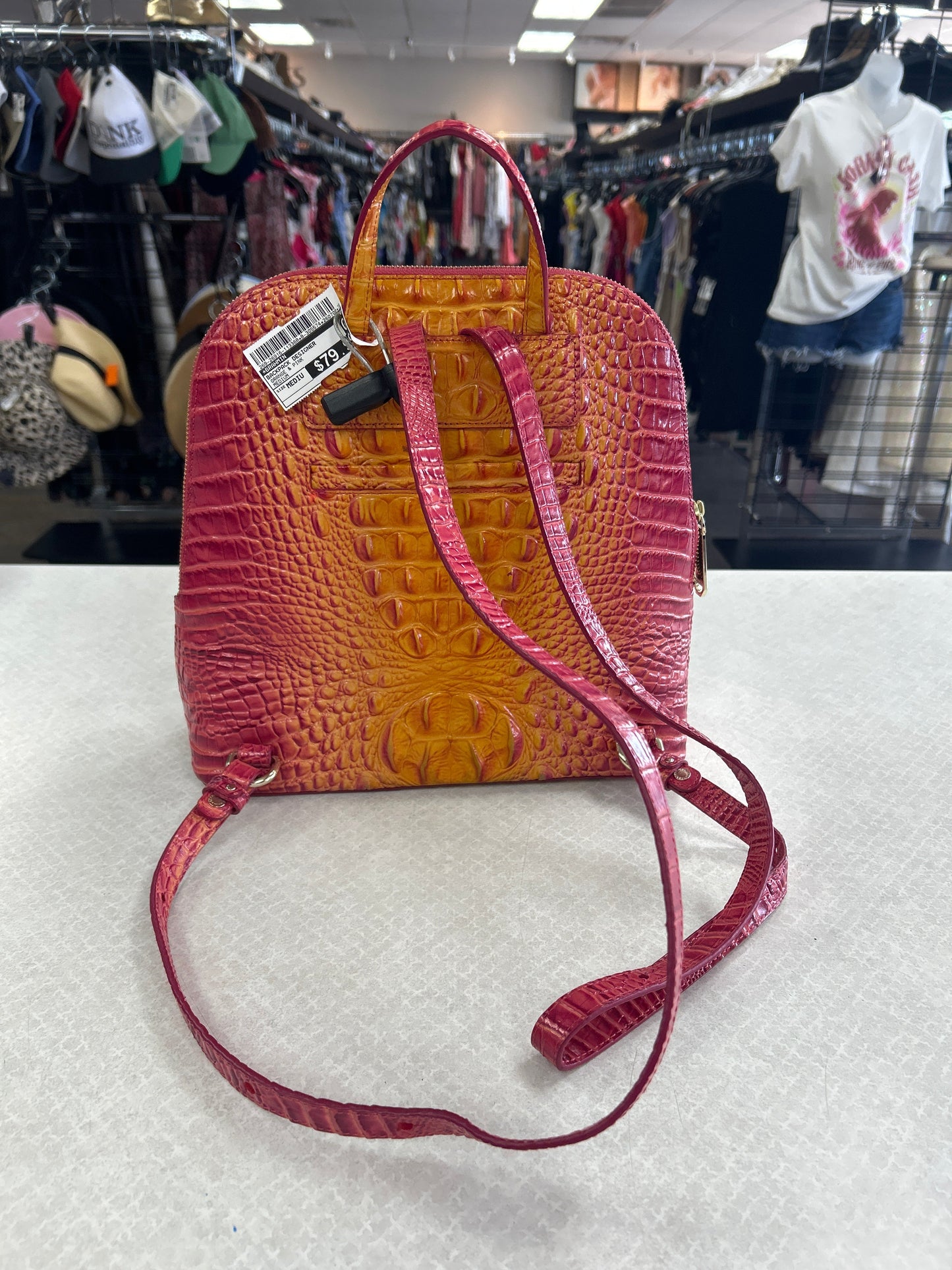 Backpack Designer By Brahmin In Orange & Pink, Size:Medium