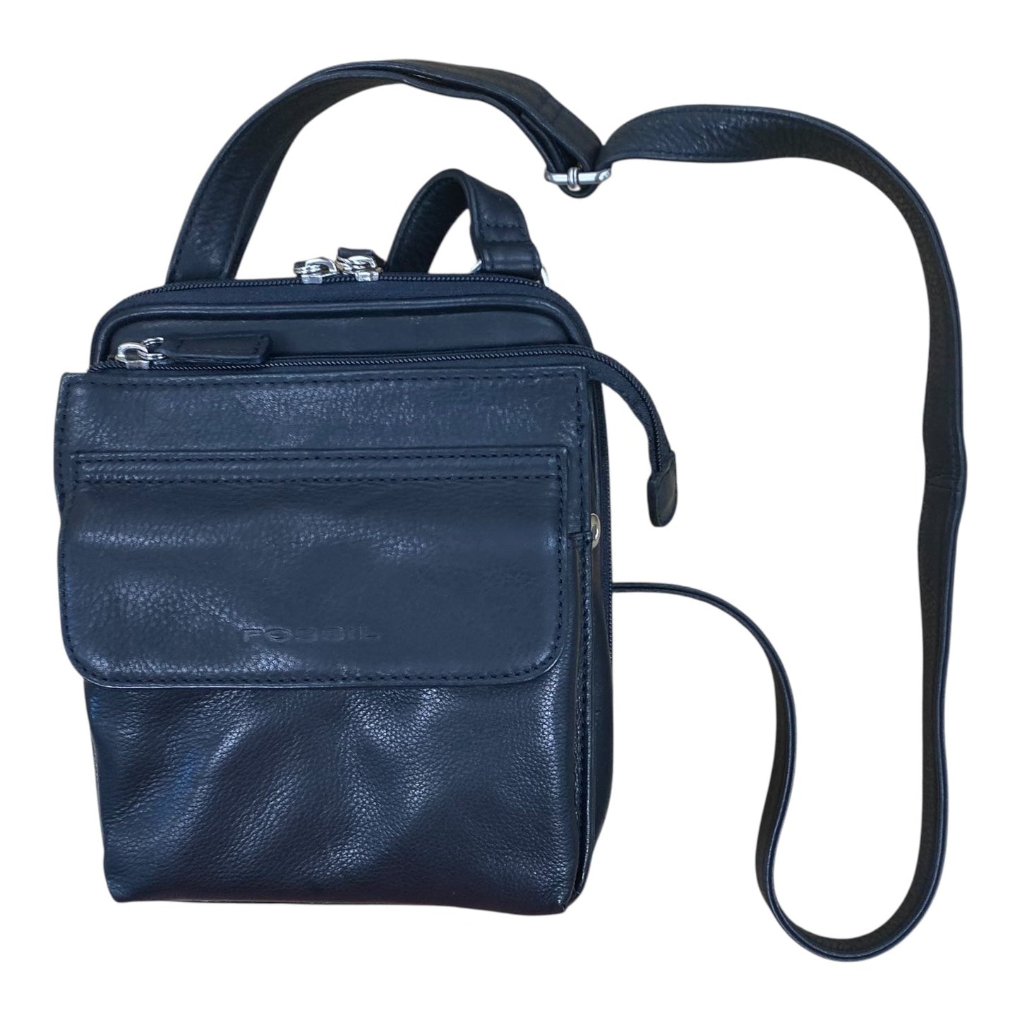 Crossbody By Fossil Leather In Black, Size:Medium
