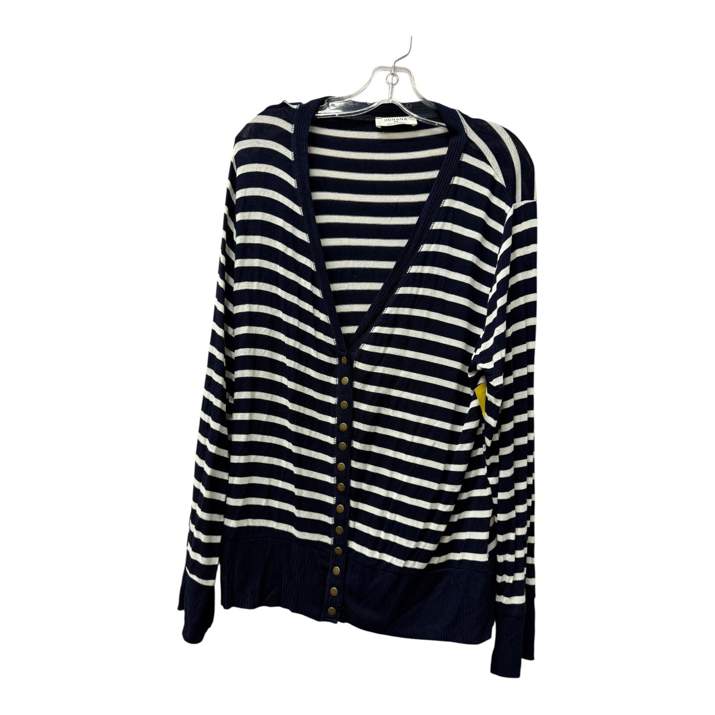 Sweater Cardigan By Zenana In Blue & White, Size:3X