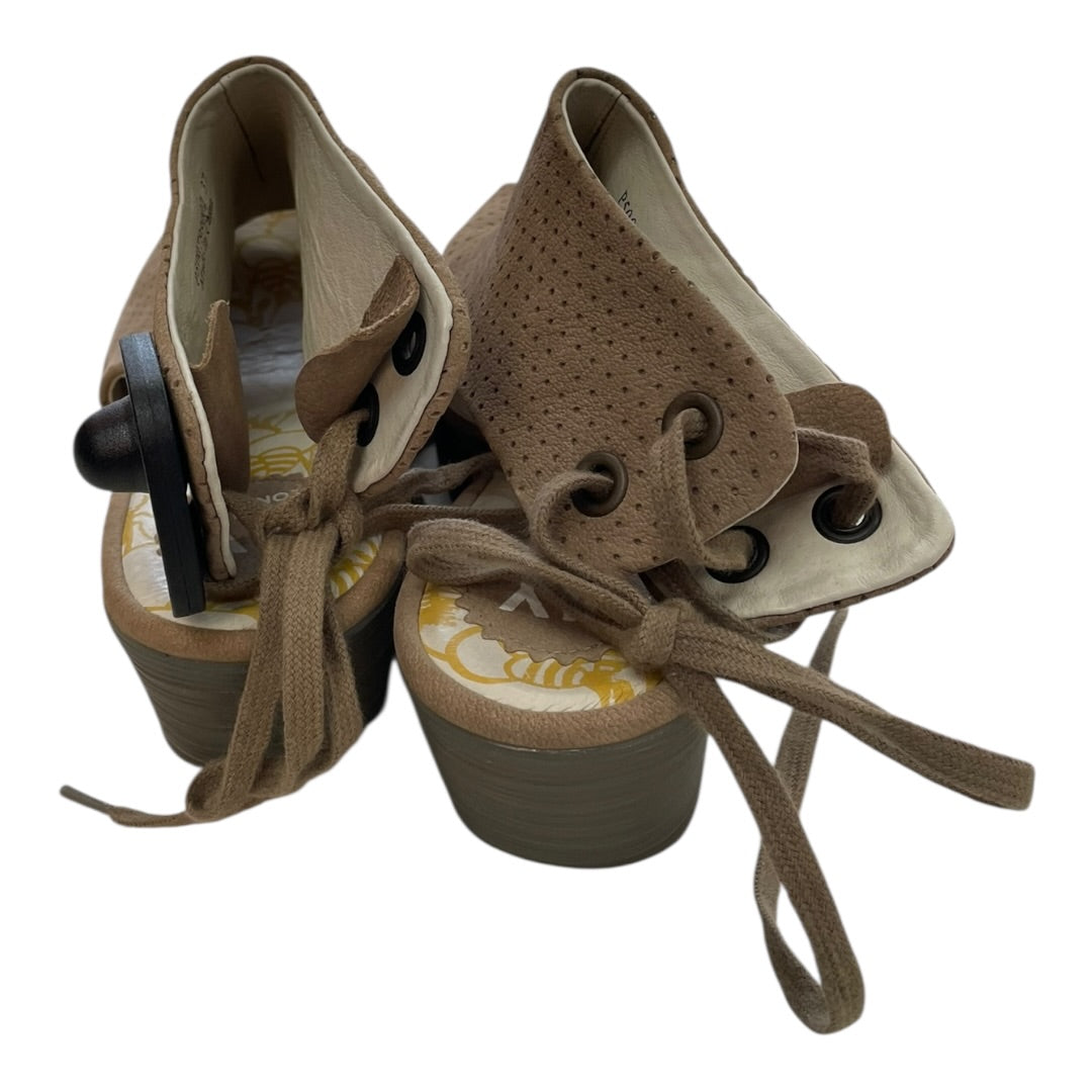 Sandals Heels Block By Fly London In Tan, Size:6.5