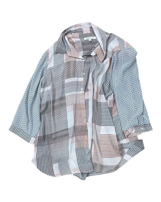 Blouse 3/4 Sleeve By Rose And Olive In Pink & White, Size:1X