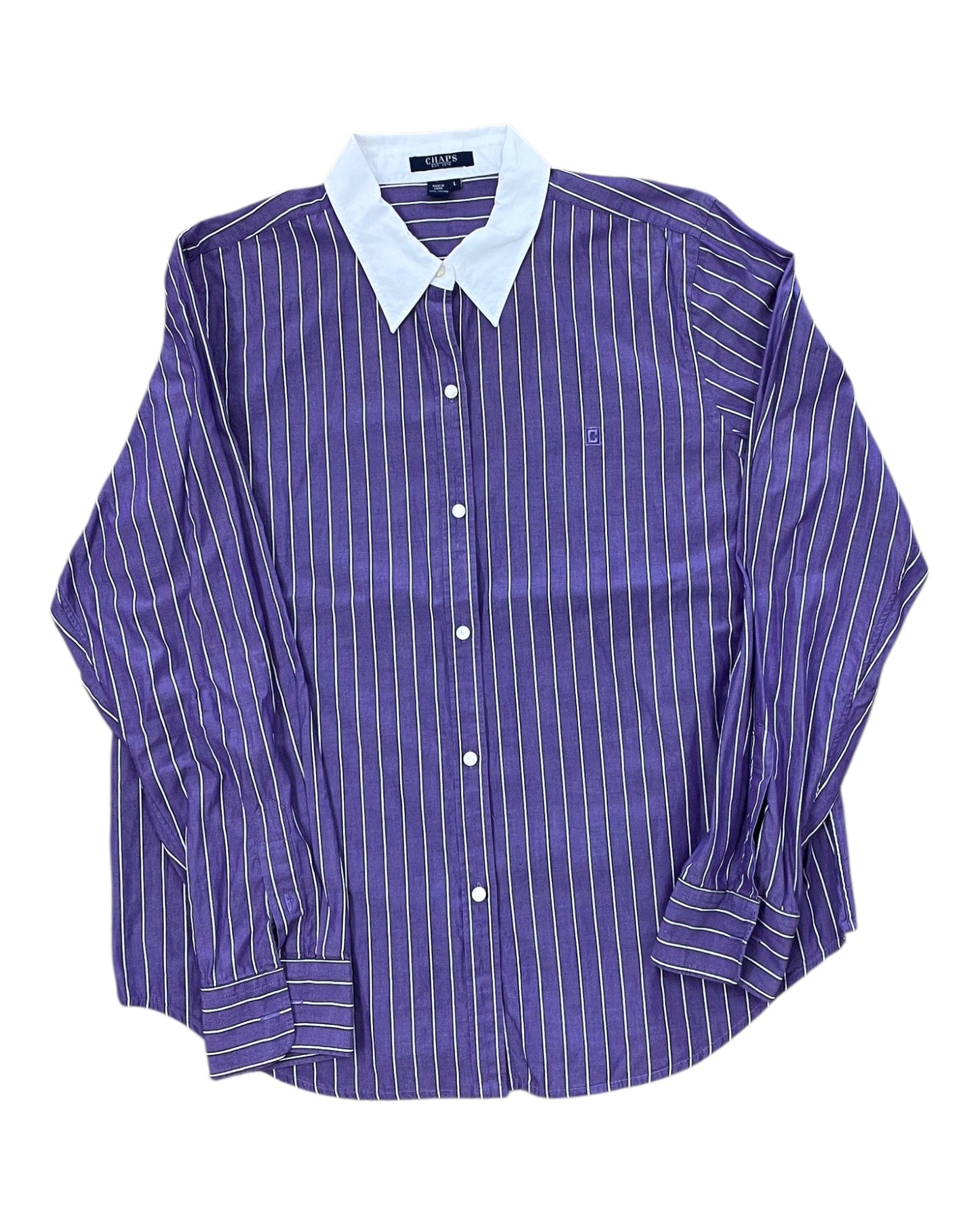 Blouse Ls By Chaps In Purple & White, Size:L