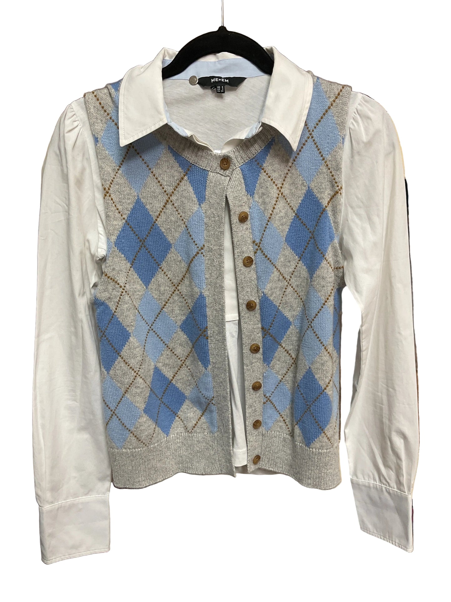 Top Ls Designer By Me+Em In Blue & White, Size:2