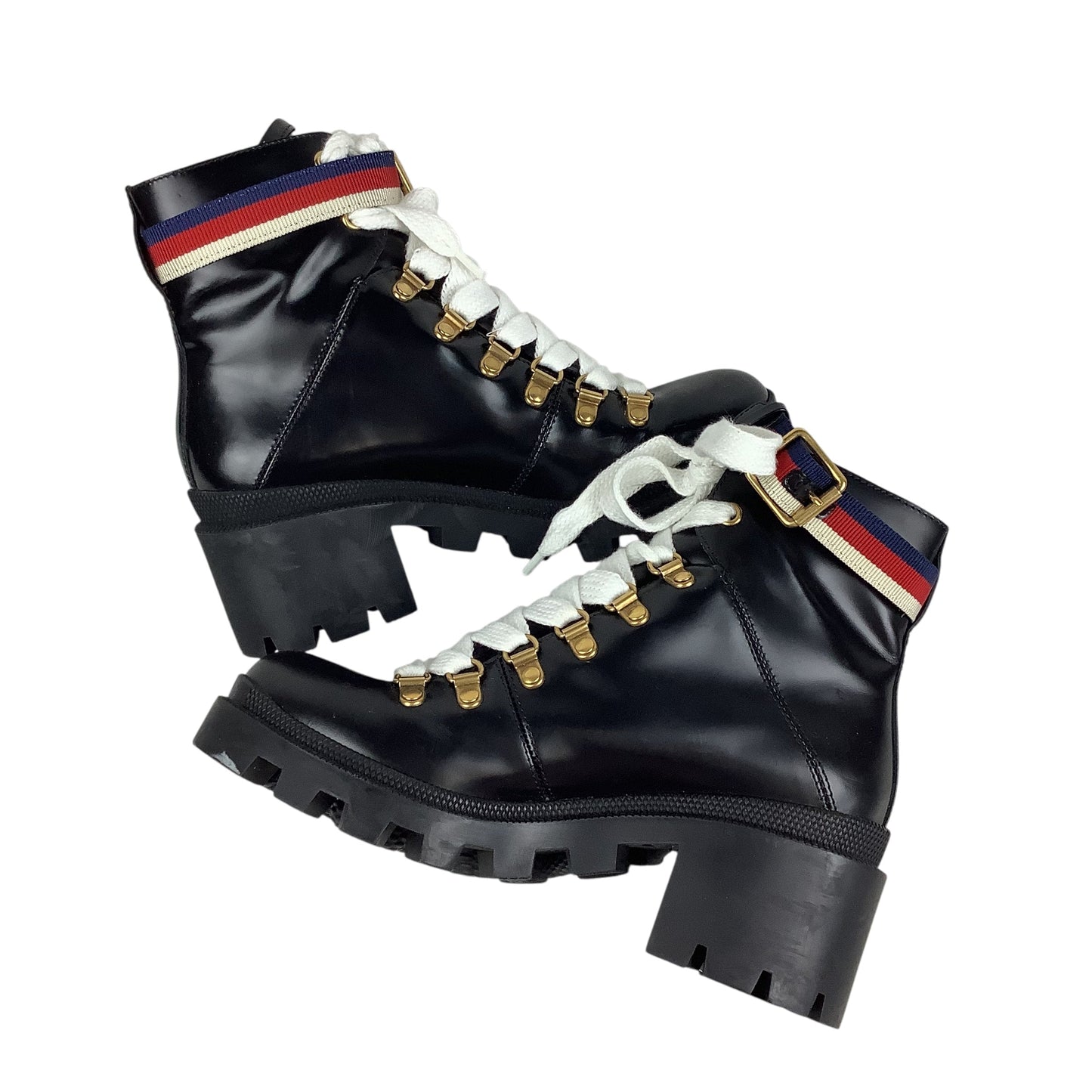 Boots Luxury Designer By Gucci In Black & White, Size: 36.5