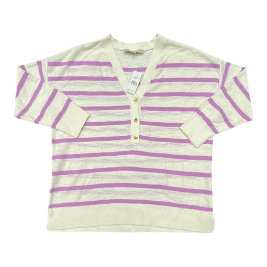 Sweater Cardigan By Loft In Striped Pattern, Size:L