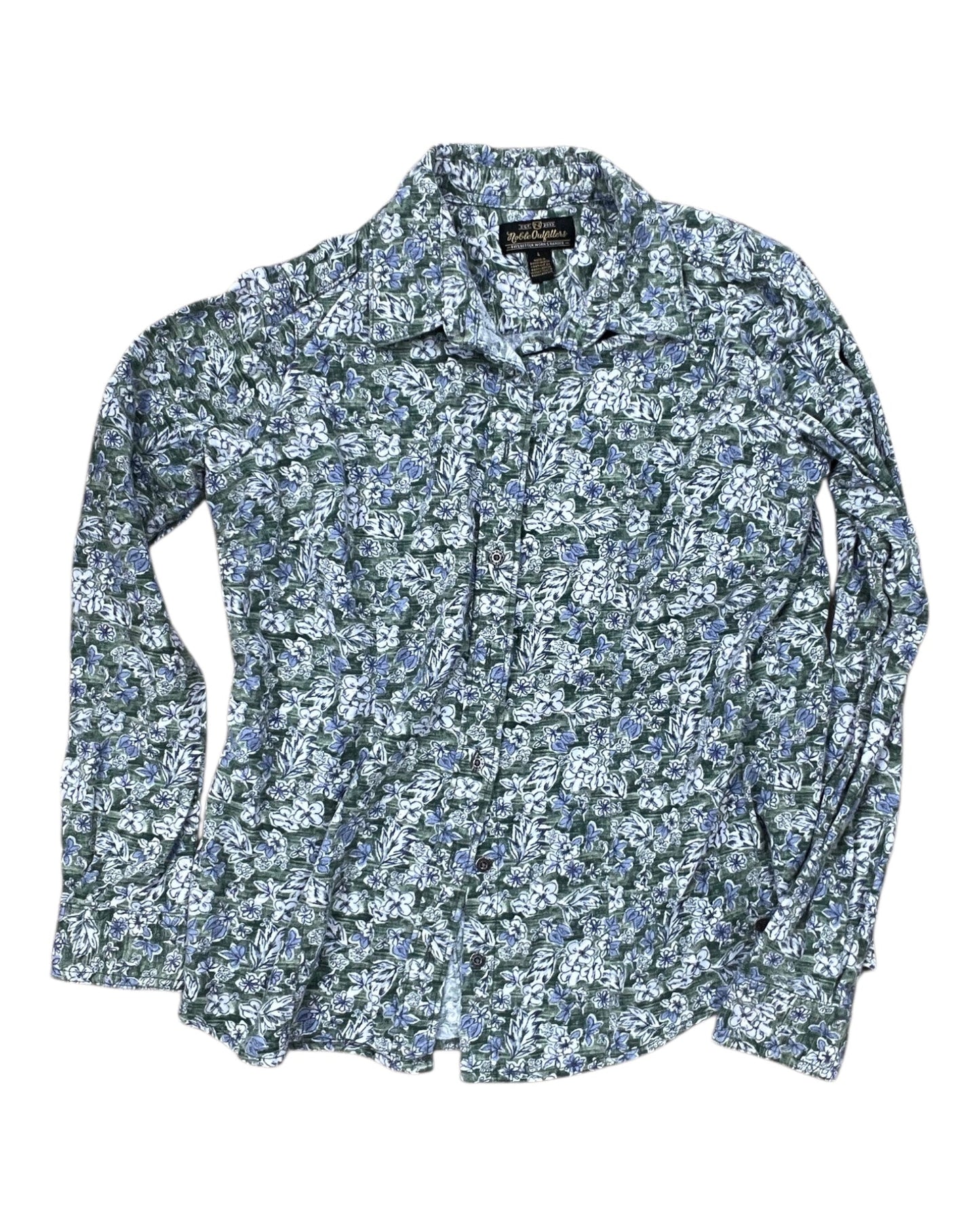 Blouse Ls By Clothes Mentor In Green & White, Size:L
