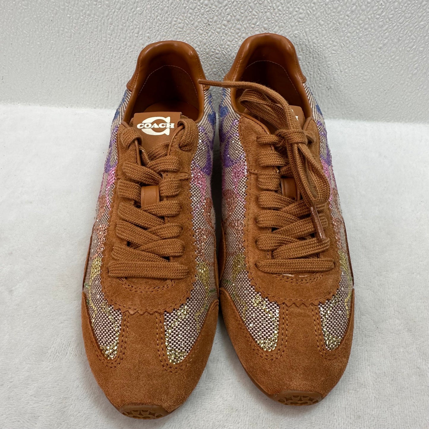 Flat Sneakers in Crystal Signature Jacquard Shoes Designer By Coach, Size: 8