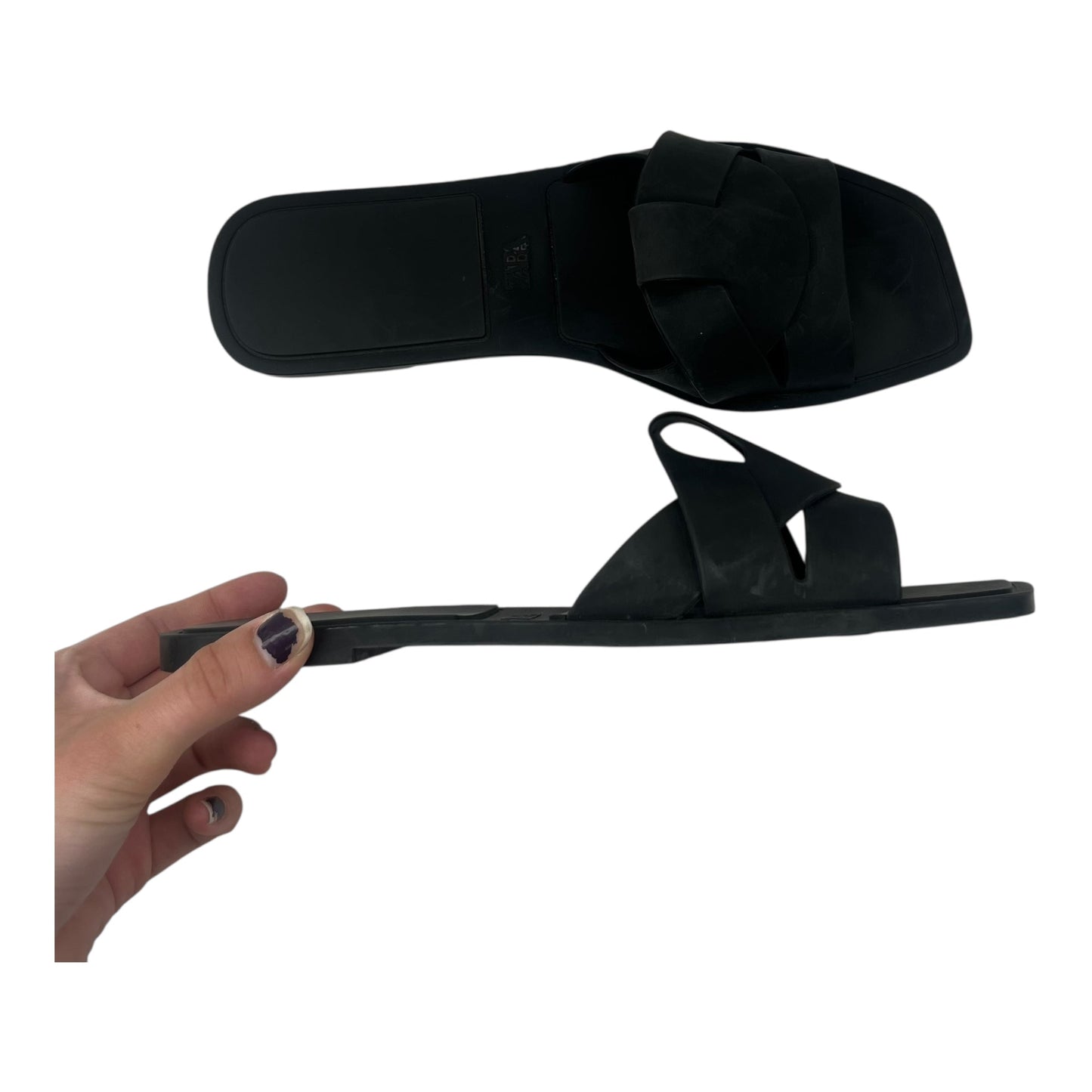Sandals Flats By Zara In Black, Size:7.5