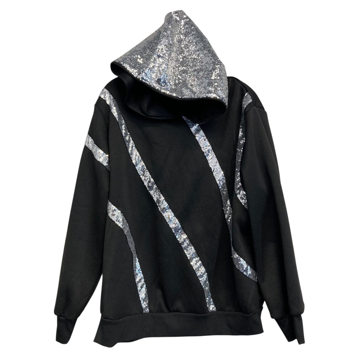 Sweatshirt Hoodie By Shein In Black & Silver, Size:Xl