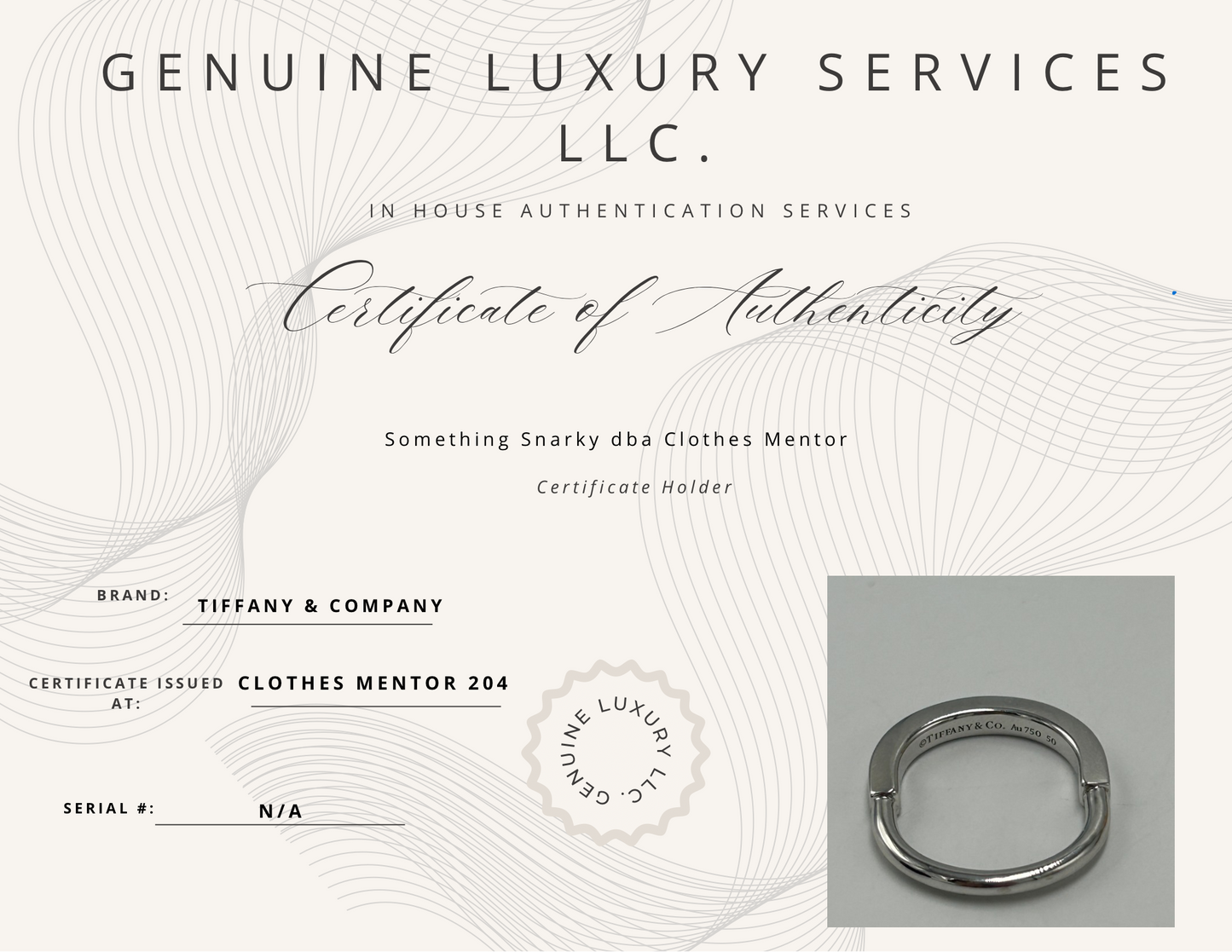 Tiffany & Company 18K Lock Luxury Ring, Size 5.5