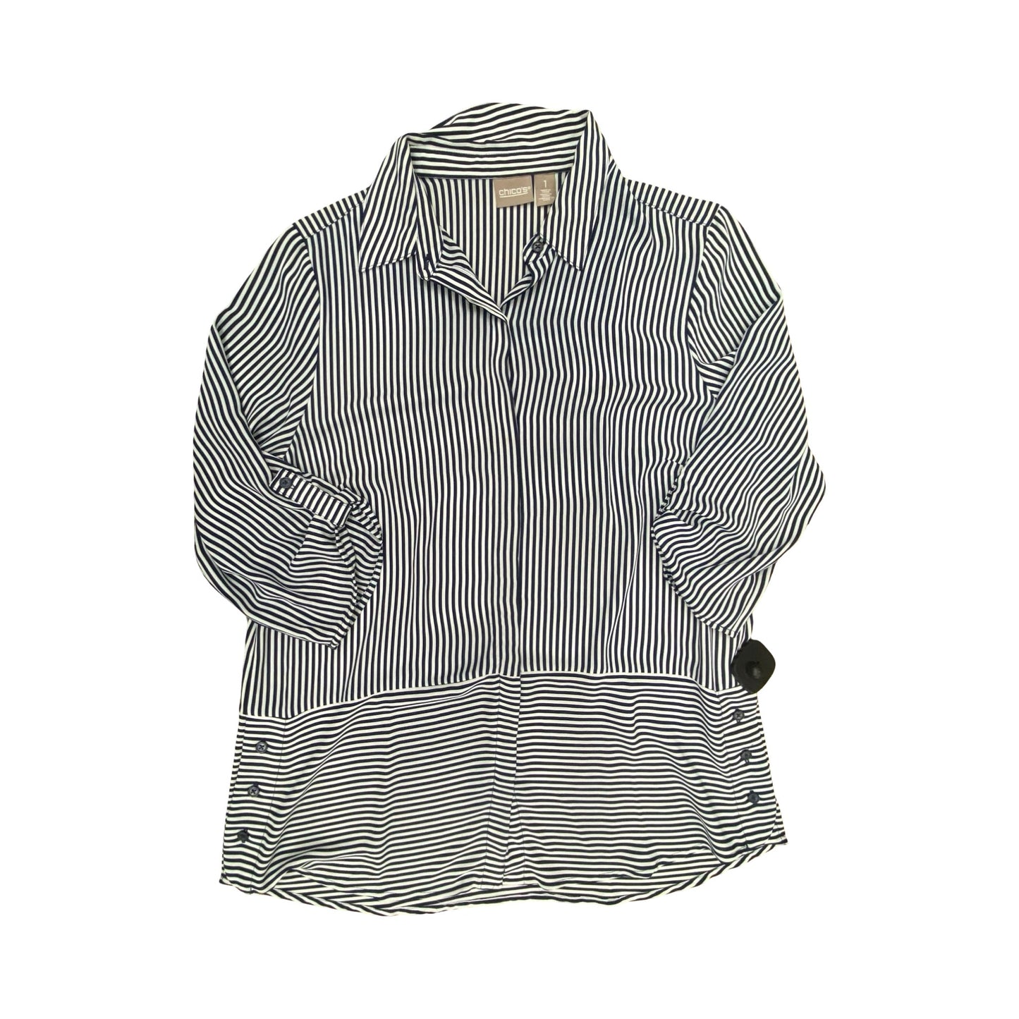 Top 3/4 Sleeve By Chicos In Striped Pattern, Size:M