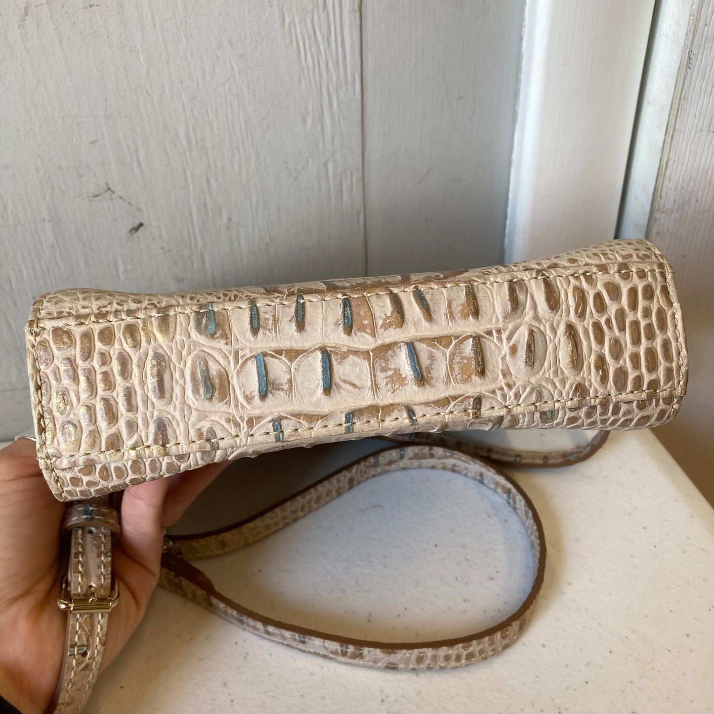 Crossbody Designer By Dooney And Bourke In Blue & Tan, Size:Small