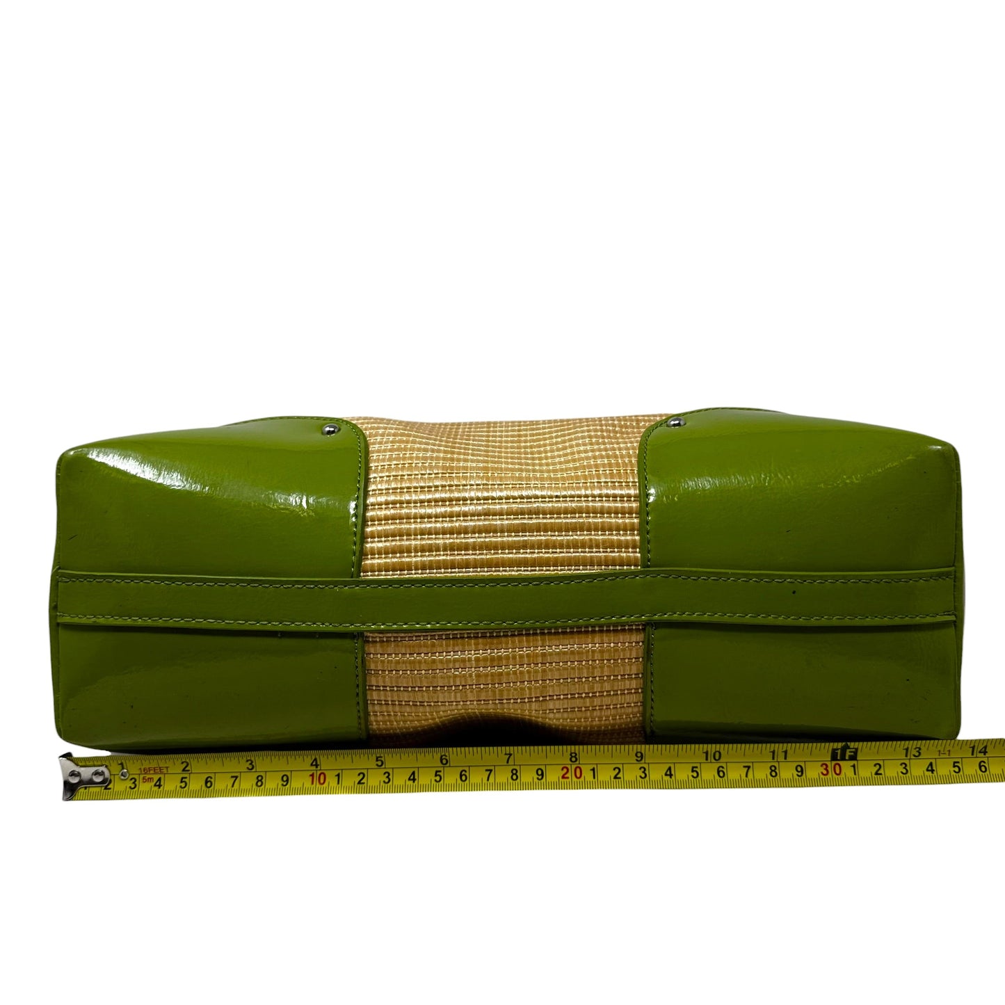 Straw Wood Handled Green Accent Tote By Ann Taylor, Size: Medium
