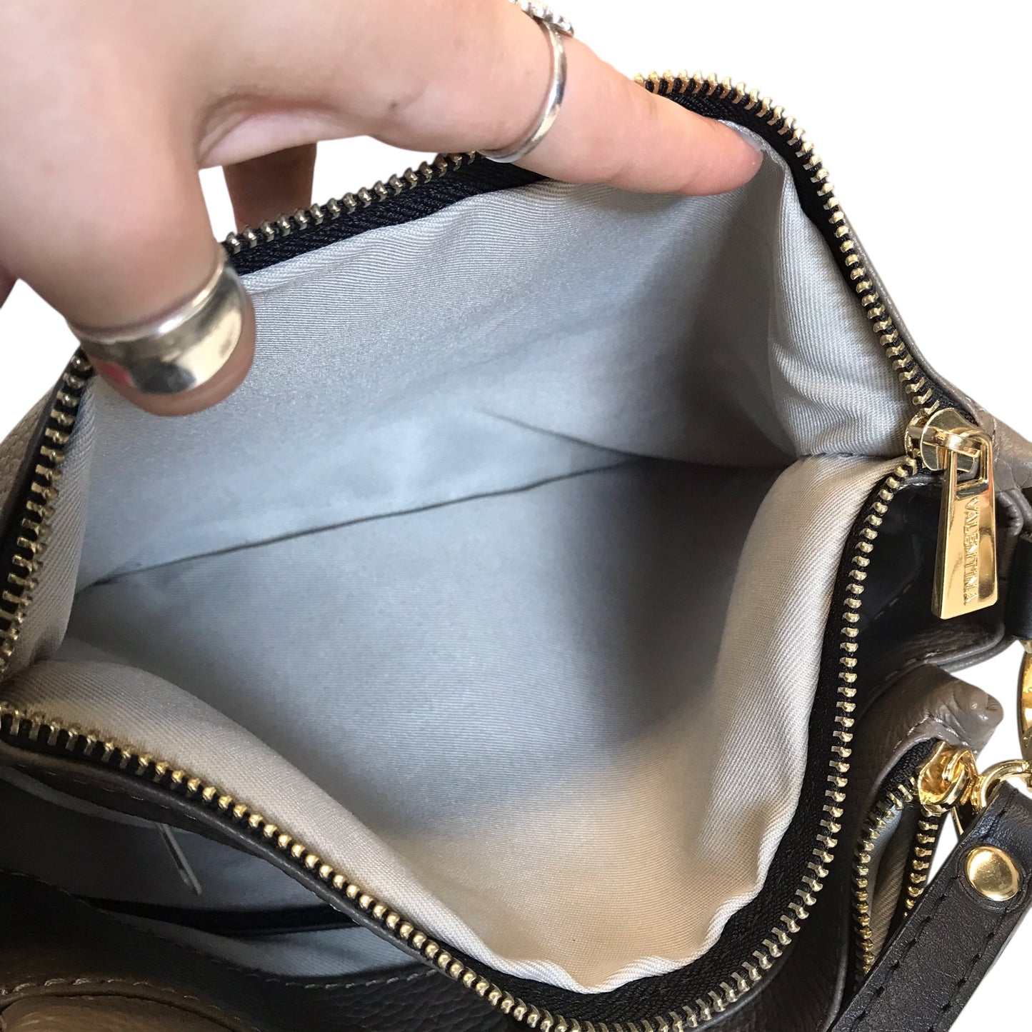 Handbag Leather By Valentina In Taupe, Size:Medium