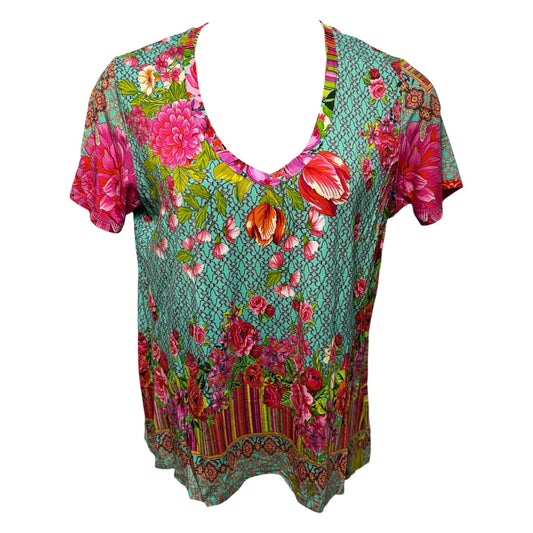 Top Short Sleeve By Johnny Was In Multi-colored, Size: M