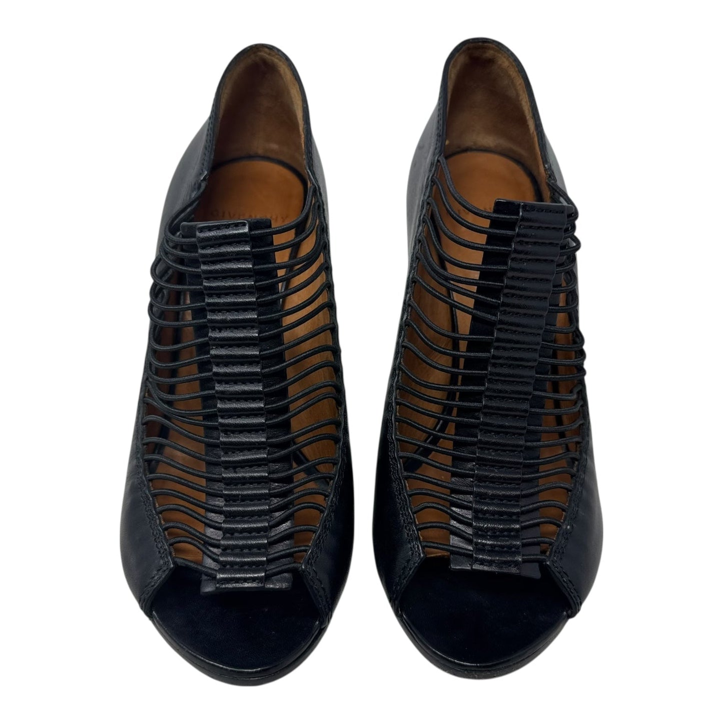 Spazz Peep Toe Heeled Booties Shoes Luxury Designer By Givenchy In Black, Size: 8.5